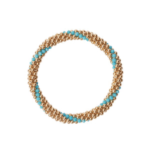 14 Kt gold filled beaded bracelet with Turquoise Swarovski crystals in a line design