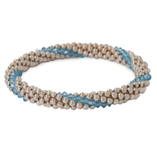 Load image into Gallery viewer, Sterling silver beaded bracelet with Aqua Marine Swarovski crystals in a line design
