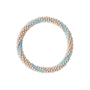 Sterling silver beaded bracelet with Aqua Marine Swarovski crystals in a line design