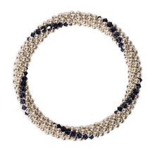 Load image into Gallery viewer, Sterling silver beaded bracelet with Indigo Blue Swarovski crystals in a line design
