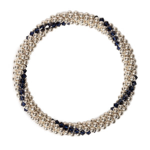 Sterling silver beaded bracelet with Indigo Blue Swarovski crystals in a line design