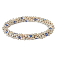 Load image into Gallery viewer, Sterling silver beaded bracelet with Sapphire Swarovski crystals in a dot design
