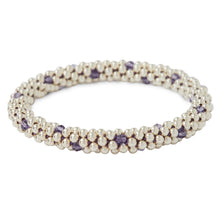 Load image into Gallery viewer, Sterling silver beaded bracelet with Tanzanite Swarovski crystals in a dot design
