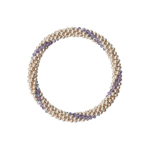 Sterling silver beaded bracelet with Tanzanite Swarovski crystals in a line design