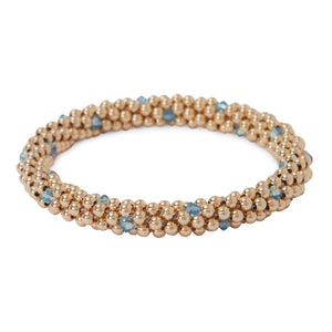 14 KT gold filled beads bracelet featuring Aqua Marine Swarovski crystals  in a dot design