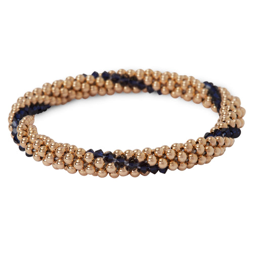 Our 14 Kt Gold-Filled, beaded, stackable bracelet with Indigo Blue Line Design Bracelet