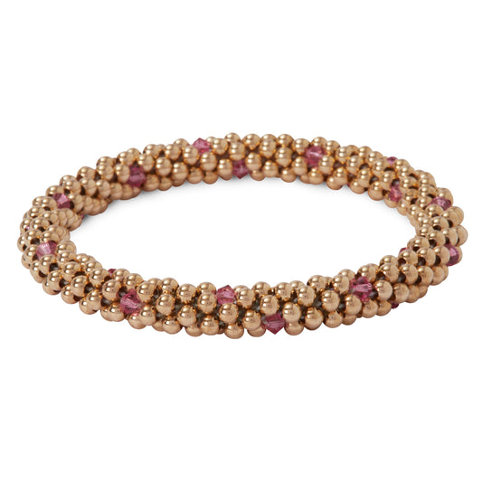 14 Kt gold filled beaded bracelet with Rose Swarovski crystals in a dot design