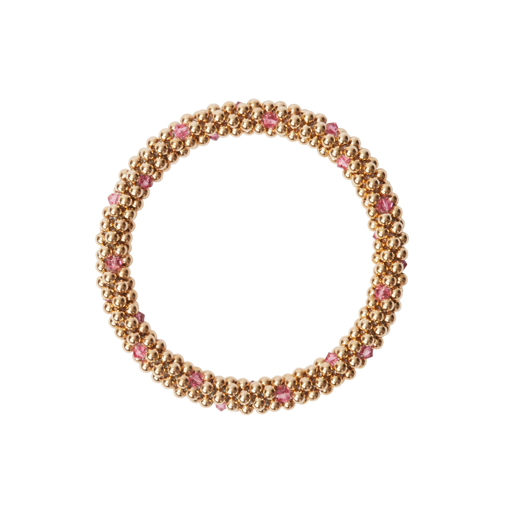 14 Kt gold filled beaded bracelet with Rose Swarovski crystals in a dot design