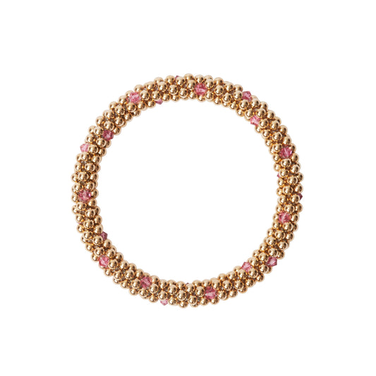 14 Kt gold filled beaded bracelet with Rose Swarovski crystals in a dot design
