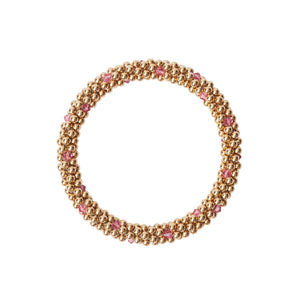 14 Kt gold filled beaded bracelet with Rose Swarovski crystals in a dot design