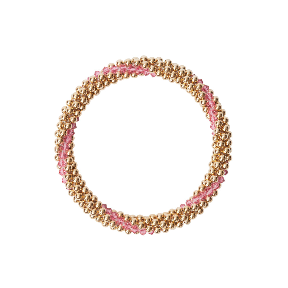 14 Kt gold filled beaded bracelet with Rose Swarovski crystals in a line design