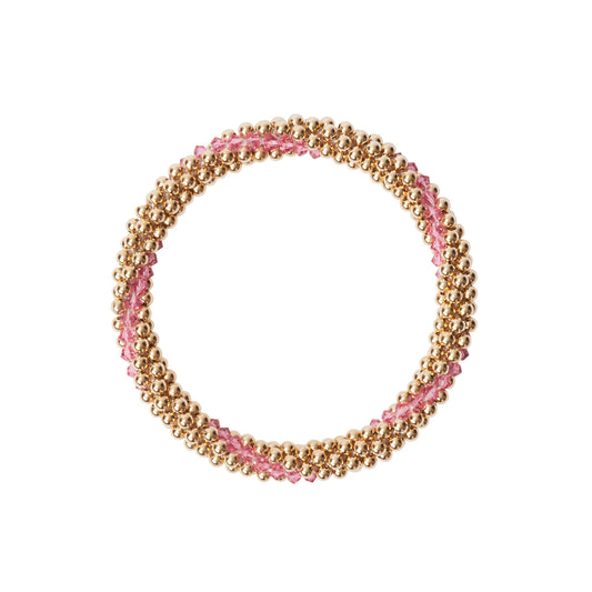 14 Kt gold filled beaded bracelet with Rose Swarovski crystals in a line design