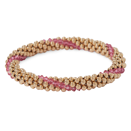 14 Kt gold filled beaded bracelet with Rose Swarovski crystals in a line design