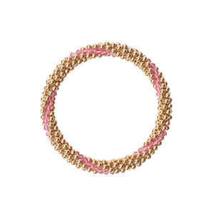 14 Kt gold filled beaded bracelet with Rose Swarovski crystals in a line design