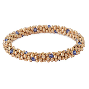 14 Kt gold filled beaded bracelet with Sapphire Swarovski crystals in a dot design