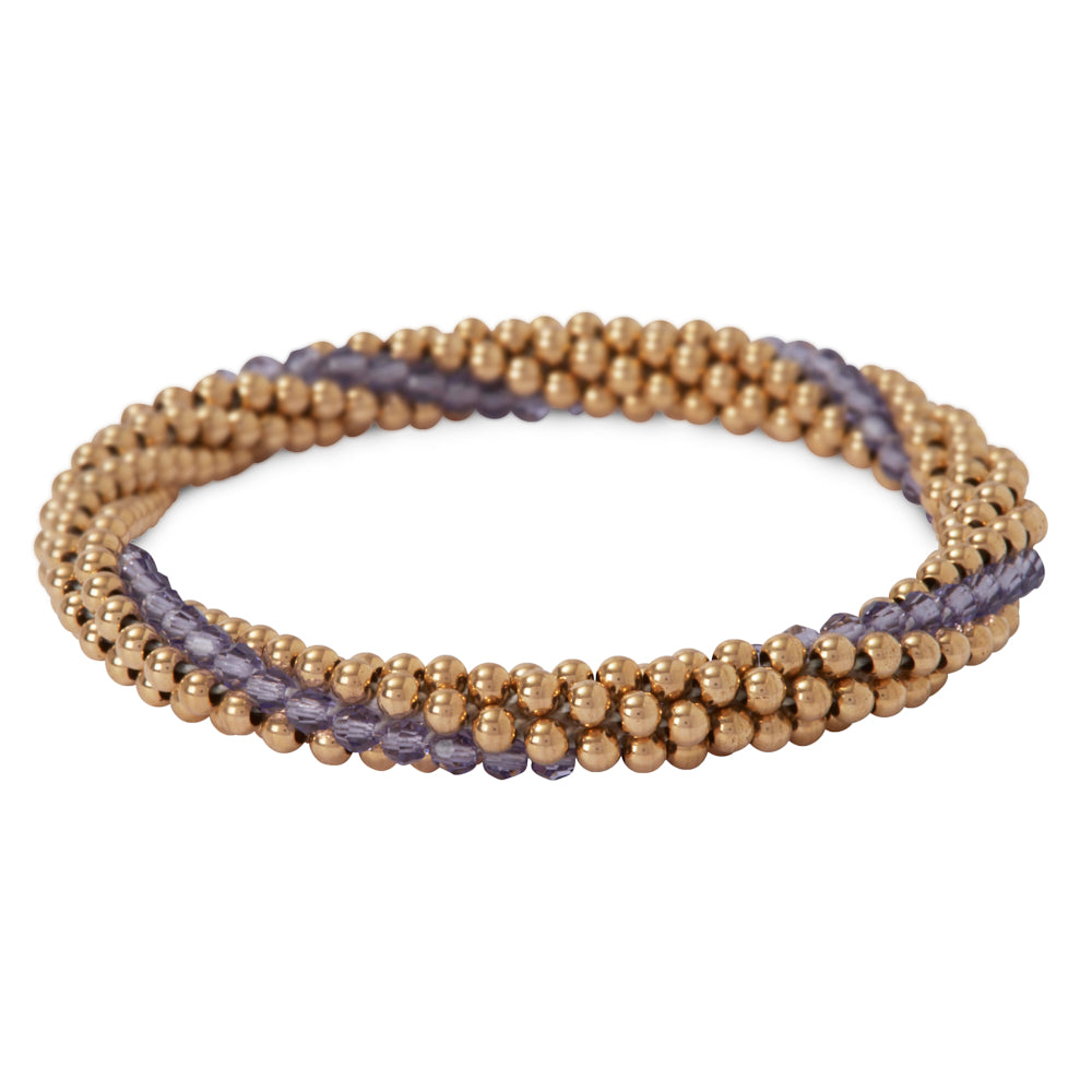 14 Kt gold filled beaded bracelet with Tanzanite Swarovski crystals in a line design