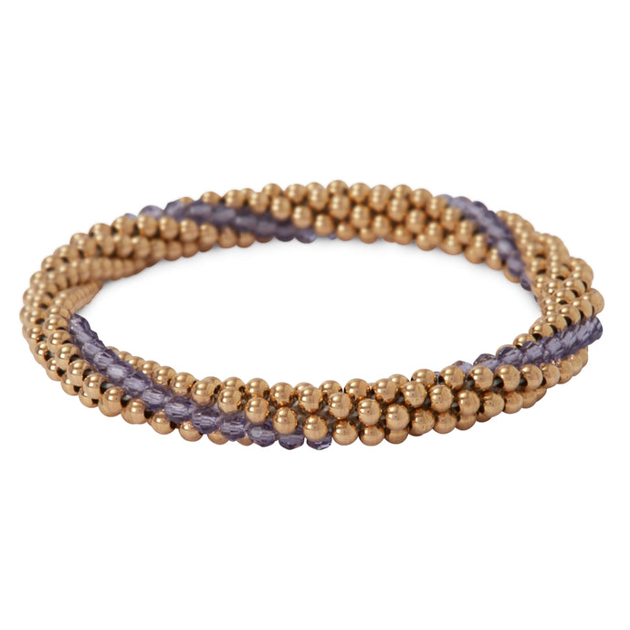 14 Kt gold filled beaded bracelet with Tanzanite Swarovski crystals in a line design