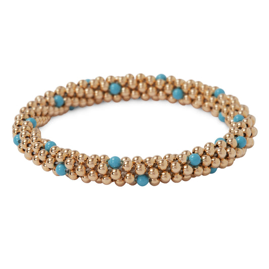 14 Kt gold filled beaded bracelet with Turquoise Swarovski crystals in a dot design