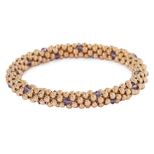 Load image into Gallery viewer, 14 Kt gold filled beaded bracelet with Tanzanite Swarovski crystals in a dot design
