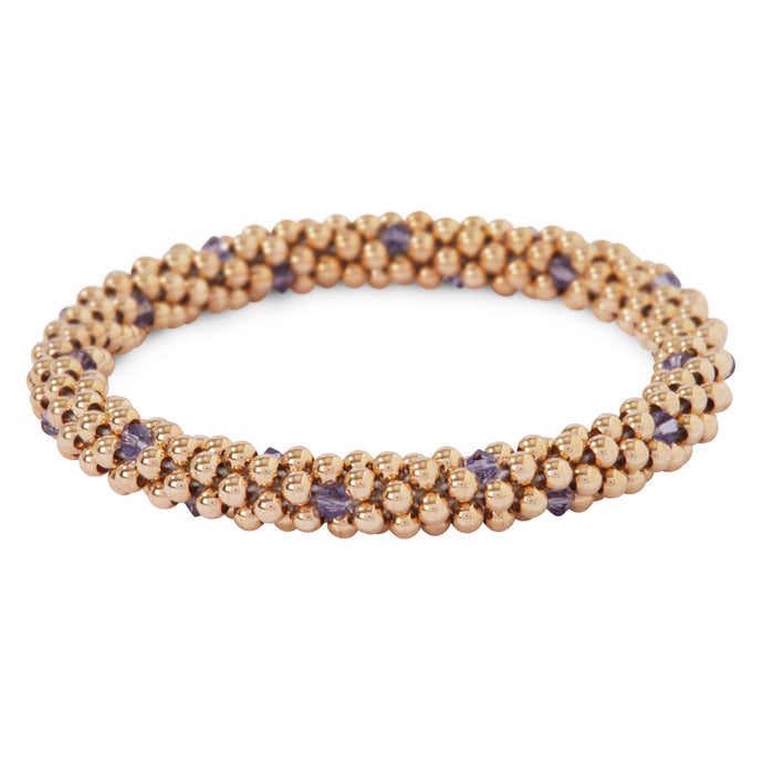 14 Kt gold filled beaded bracelet with Tanzanite Swarovski crystals in a dot design