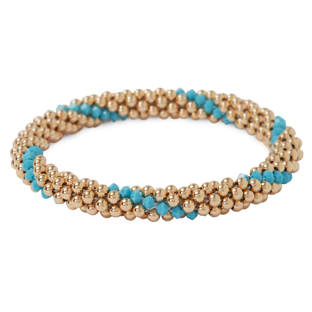 14 Kt gold filled beaded bracelet with Turquoise Swarovski crystals in a line design