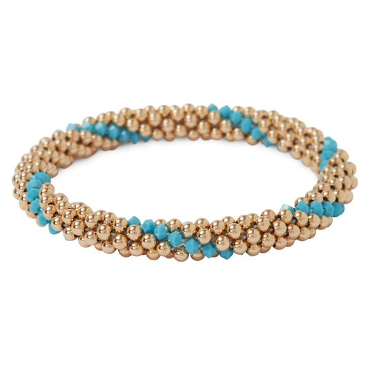 14 Kt gold filled beaded bracelet with Turquoise Swarovski crystals in a line design