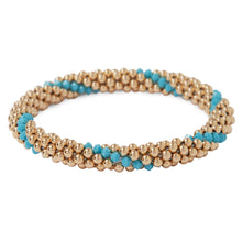 Load image into Gallery viewer, 14 Kt gold filled beaded bracelet with Turquoise Swarovski crystals in a line design
