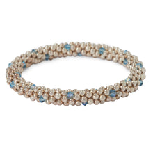 Load image into Gallery viewer, Sterling silver beaded bracelet with Aqua Marine Swarovski crystals in a dot design
