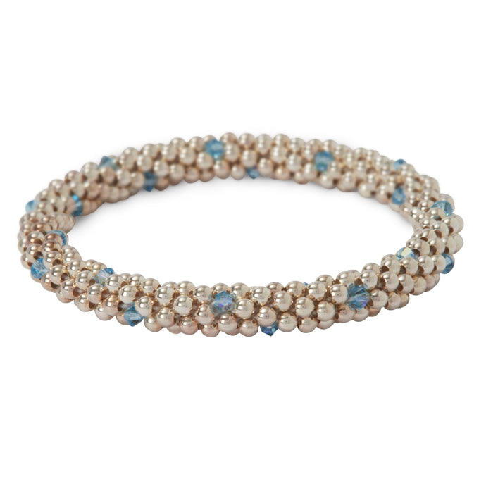 Sterling silver beaded bracelet with Aqua Marine Swarovski crystals in a dot design