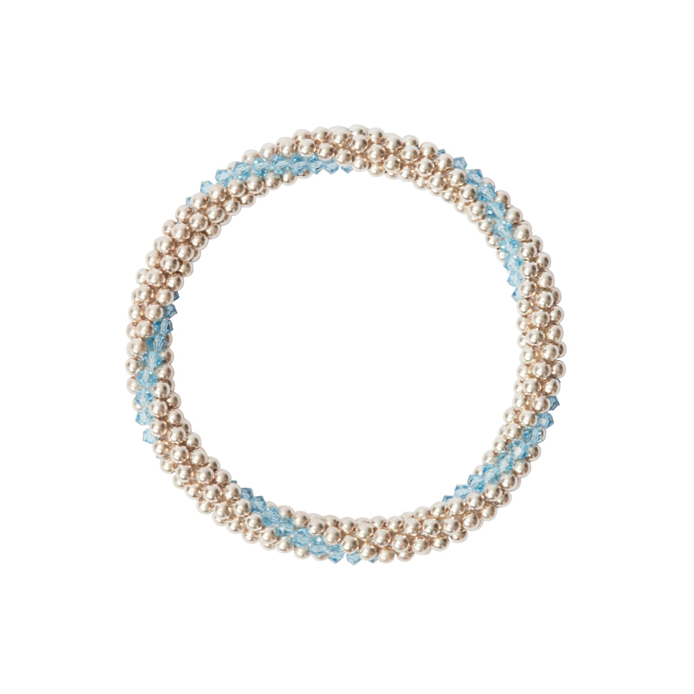 Sterling silver beaded bracelet with Aqua Marine Swarovski crystals in a line design