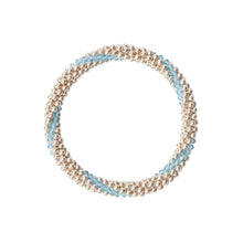 Load image into Gallery viewer, Sterling silver beaded bracelet with Aqua Marine Swarovski crystals in a line design
