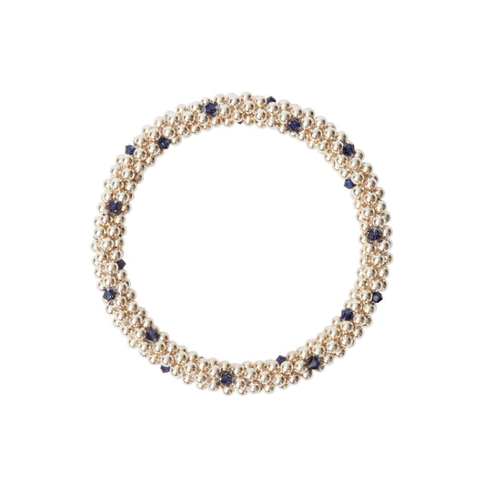 Sterling silver beaded bracelet with Indigo Blue Swarovski crystals in a dot design