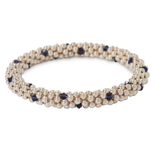 Sterling silver beaded bracelet with Indigo Blue Swarovski crystals in a dot design