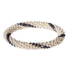 Load image into Gallery viewer, Sterling silver beaded bracelet with Indigo Blue Swarovski crystals in a line design
