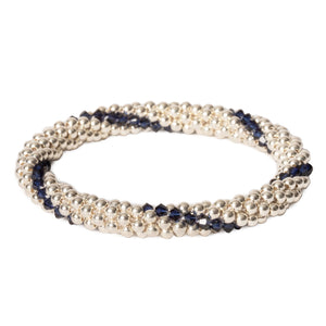 Sterling silver beaded bracelet with Indigo Blue Swarovski crystals in a line design