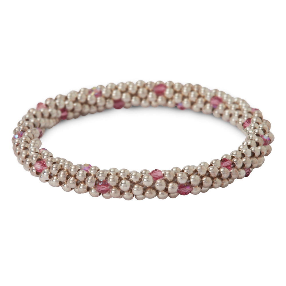 Sterling silver beaded bracelet with Rose Swarovski crystals in a dot design