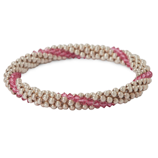 Sterling silver beaded bracelet with Rose Swarovski crystals in a line design