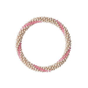 Sterling silver beaded bracelet with Rose Swarovski crystals in a line design