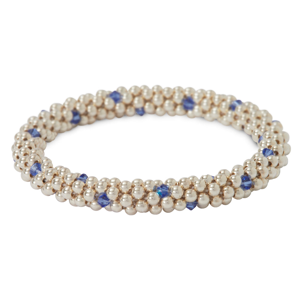 Sterling silver beaded bracelet with Sapphire Swarovski crystals in a dot design