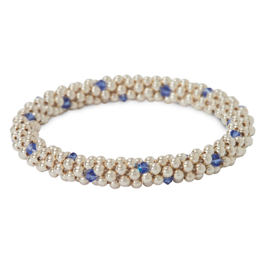 Sterling silver beaded bracelet with Sapphire Swarovski crystals in a dot design