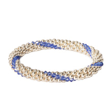 Load image into Gallery viewer, Sterling silver beaded bracelet with Sapphire Swarovski crystals in a line design
