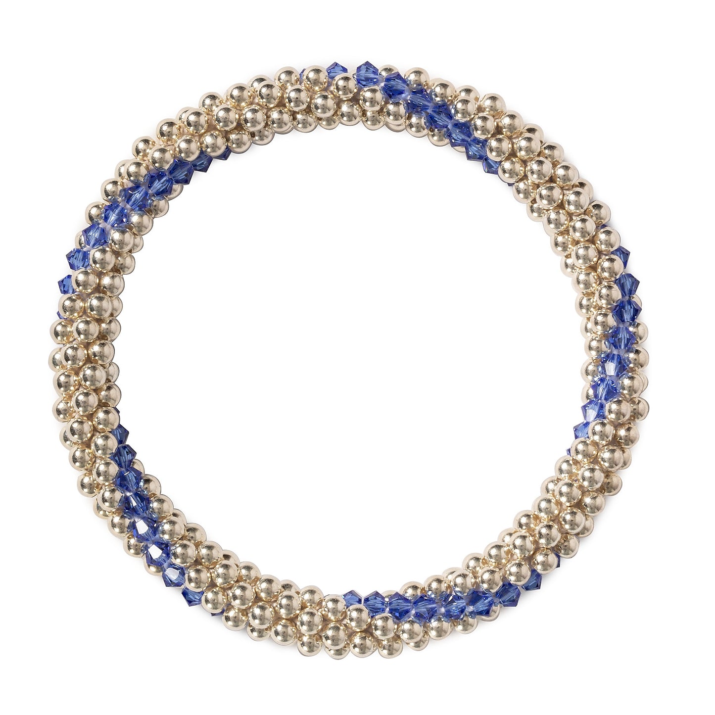 Sterling silver beaded bracelet with Sapphire Swarovski crystals in a line design