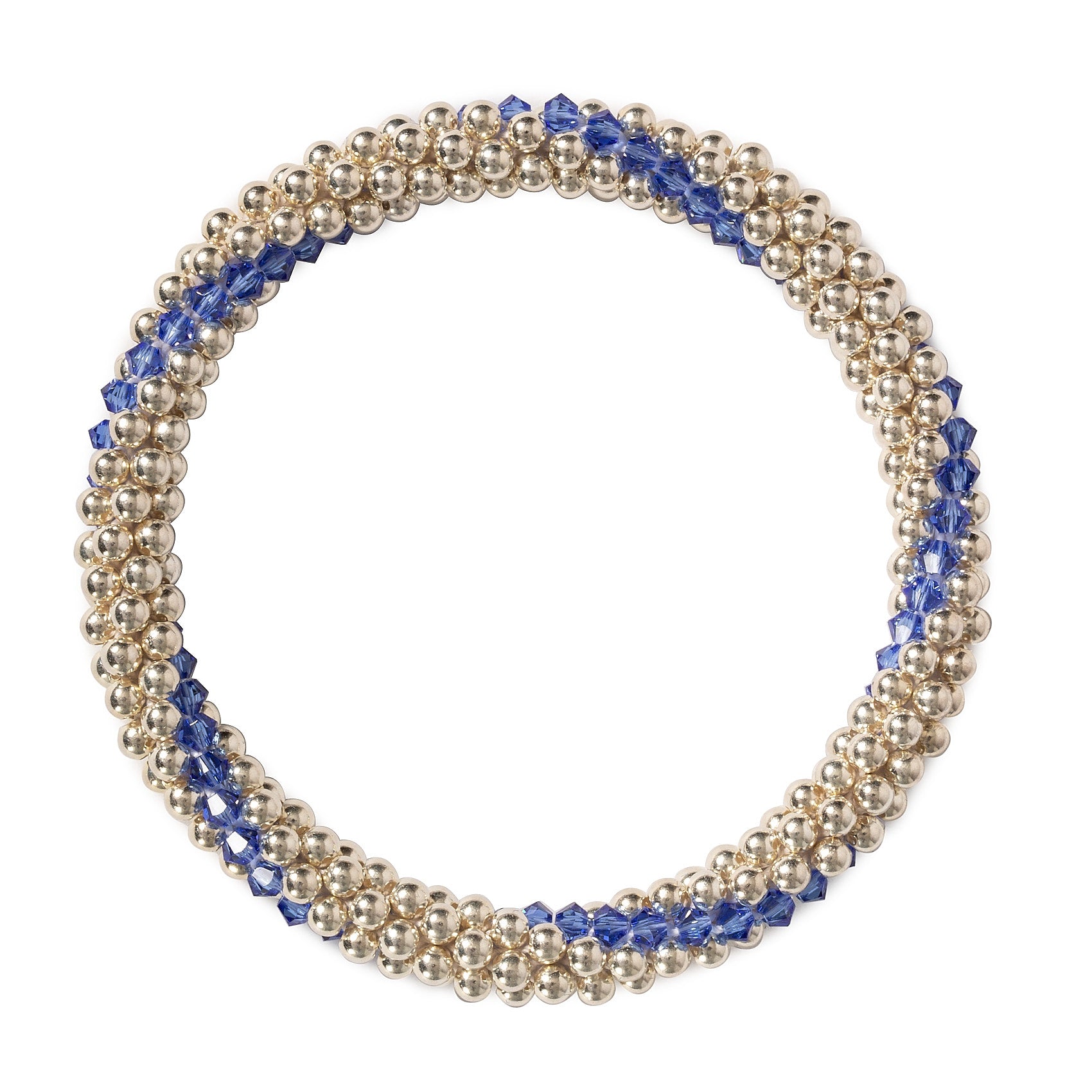 Sterling silver beaded bracelet with Sapphire Swarovski crystals in a line design