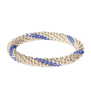 Sterling silver beaded bracelet with Sapphire Swarovski crystals in a line design