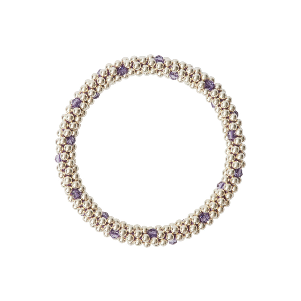 Sterling silver beaded bracelet with Tanzanite Swarovski crystals in a dot design