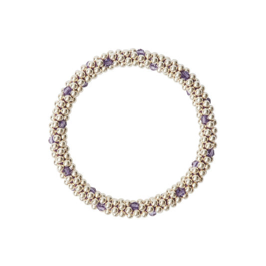 Sterling silver beaded bracelet with Tanzanite Swarovski crystals in a dot design