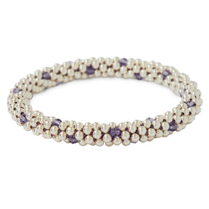 Sterling silver beaded bracelet with Tanzanite Swarovski crystals in a dot design