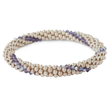Load image into Gallery viewer, Sterling silver beaded bracelet with Tanzanite Swarovski crystals in a line design
