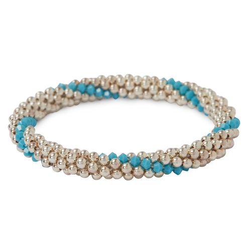 Sterling silver beaded bracelet with Turquoise Swarovski crystals in a line design