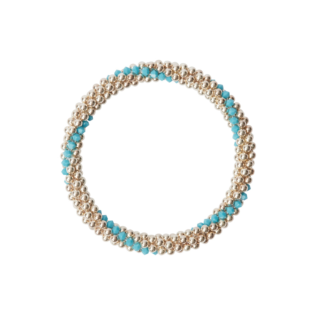 Sterling silver beaded bracelet with Turquoise Swarovski crystals in a line design
